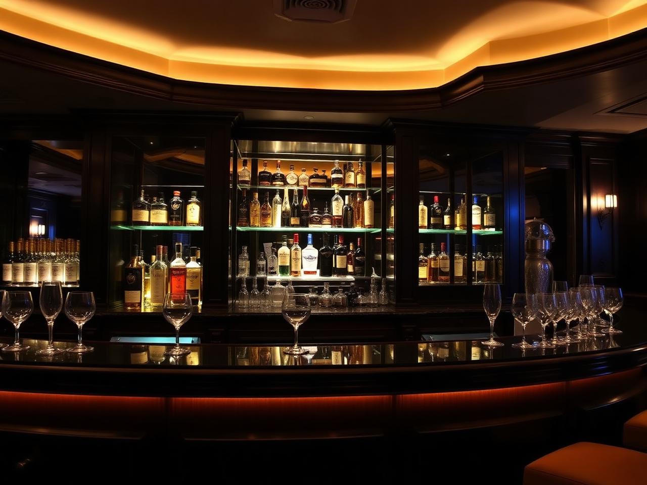 Premium bar with backlit whisky selection