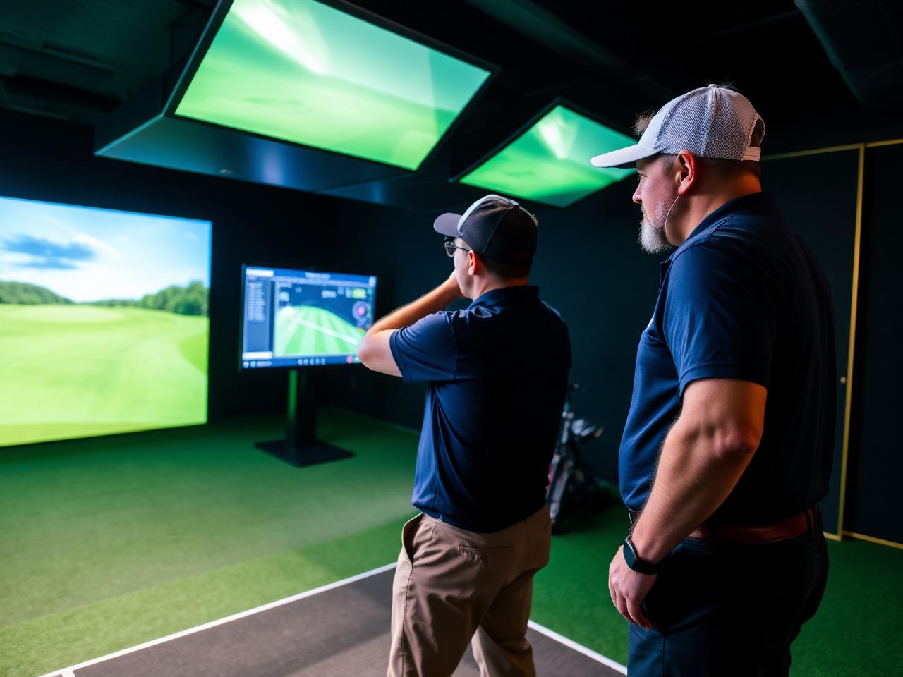 Coach reviewing swing data with student